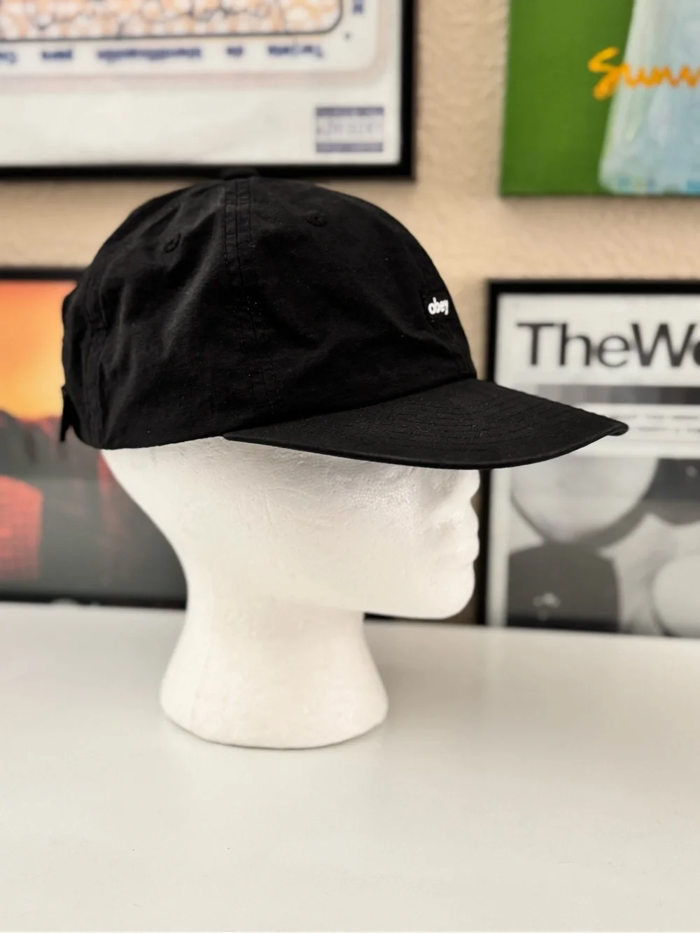 Obey Black Five-Panel Strapback Cap with White Logo